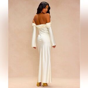 White off the shoulder satin maxi dress